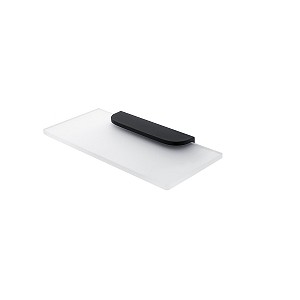 Polička do koupelny na mobil a drobnosti skleněná, sklo bílé extra čiré matné, černý úchyt, 20 cm