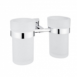 Chrome Toothbrush holder Double glass cup holder. Satin glass cups.