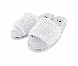 White Slippers Bathroom terry slippers with soft rubber sole. One size.