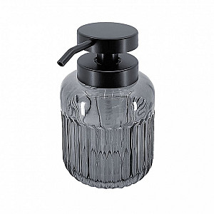 Black Liquid soap dispenser, plastic pump Liquid soap dispenser made of translucent black glass with a glossy finish. Plastic pump in matte black. Capacity 350 ml.