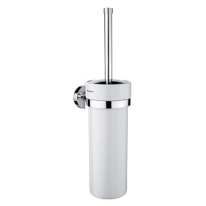 Chrome Toilet brush holder Toilet brush holder with ceramic container. Handle made of brass, chrome surface finish.