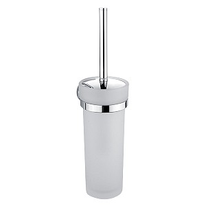 Chrome Toilet brush holder Toilet brush holder with satin glass container. Handle made of brass/chrome.