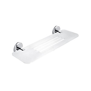 Police do koupelny s otvory, bílá matná plexiglass, úchyty chrom, 40 cm