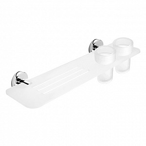 Police do koupelny se sklenkami na kartáčky, bílá matná plexiglass, úchyty chrom, 50 cm