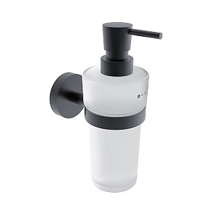 Black Soap dispenser, brass pump Soap dispenser. Satin glass container. Pump brass/black matte. Volume 250 ml.