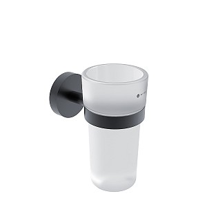Black Toothbrush glass holder Glass cup holder. Satin glass container.