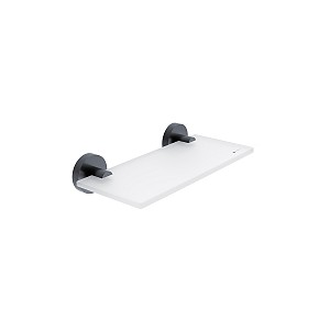 Polička do koupelny na mobil a drobnosti skleněná, sklo bílé extra čiré matné, úchyty chrom, 20 cm
