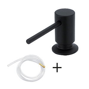 Black Soap or disinfectant gel dispenser, head diam. 35 mm Built-in dispenser for liquid soap, disinfectant gel or dishwashing liquid. Pump head diameter 35 mm. Filling of the 350 ml container from the top by removing the pump.
