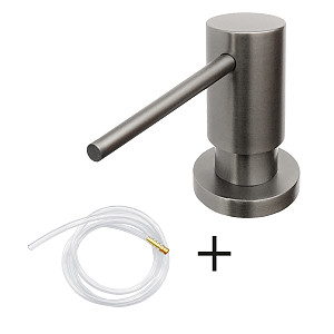 Brushed gun metal  Soap or disinfectant gel dispenser, head diam. 35 mm Built-in dispenser for liquid soap, disinfectant gel or dishwashing liquid. Pump head diameter 35 mm. Filling of the 350 ml container from the top by removing the pump.
