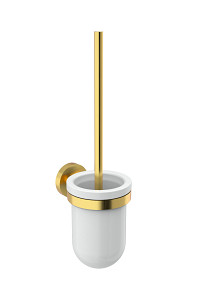 Brushed gold Toilet brush holder Toilet brush with ceramic low bowl. Brush handle made of stainless steel, brushed gold finish.
