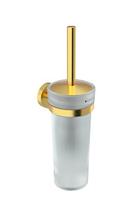 Brushed gold Toilet brush holder Toilet brush with frosted glass container. Brush handle made of stainless steel, brushed gold finish.