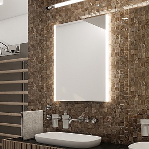 Aluminium LED mirror 600x800 with touch sensor Illuminated bathroom LED mirror. Possibility of setting color temperature from 3000 to 6500 K. Output 24 W. 1728 Lumens.