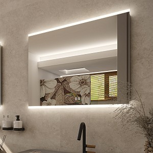 Aluminium LED mirror 900 x 700 with two touch sensor Illuminated bathroom LED mirror. Possibility of setting color temperature from 3000 to 6500 K. Output 26 W.1872 Lumens.