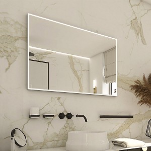 Aluminium LED  mirror 800x700 Illuminated bathroom LED mirror. Output 44 W, color temperature – warm white 4000 K. 3168 Lumens.