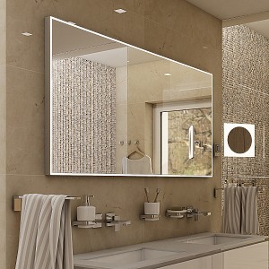 Aluminium LED  mirror 1200x700 Illuminated bathroom LED mirror. Output 55 W, color temperature – warm white 4000 K. 3960 Lumens.