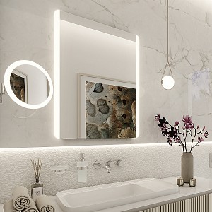 Aluminium LED mirror 600x800 with touch sensor Illuminated bathroom LED mirror. Possibility of setting color temperature from 3000 to 6500 K. Output 21 W. 1512 Lumens.