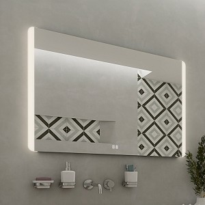 Aluminium LED mirror 800x700 with two touch sensor Illuminated bathroom LED mirror. Possibility of setting color temperature from 3000 to 6500 K. Output 21 W. 1512 Lumens.