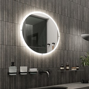 Aluminium ROUND LED mirror dia. 600 Illuminated ROUND bathroom LED mirror. Output 28 W, color temperature 6500 K. 2016 Lumens.