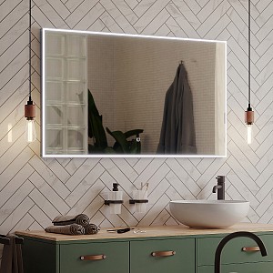 Black Black LED mirror 800x700 with touch sensor Illuminated bathroom LED mirror. Output 44 W. Possibility of setting color temperature 3000 - 6500 K. 3168 Lumens.