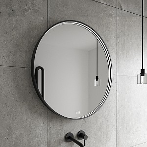 Black BLACK ROUND LED mirror dia. 600 with two touch sensor Illuminated ROUND bathroom LED mirror. Output 20 W. Possibility of setting color temperature 3000 - 6500 K. The possibility of setting the luminosity intensity. 1440 Lumen.