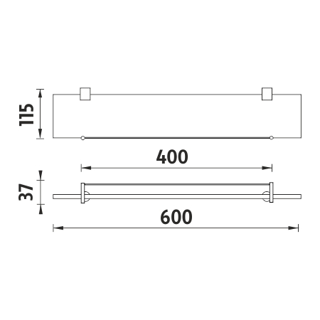 Black shelf with rail, 60 cm