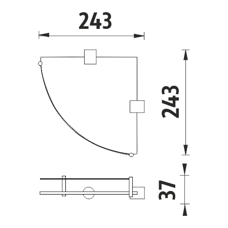 Black corner shelf with rail
