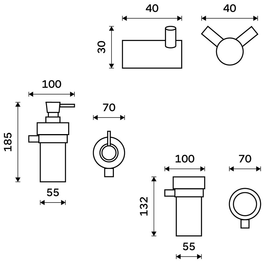 Bathroom set, glass containers
