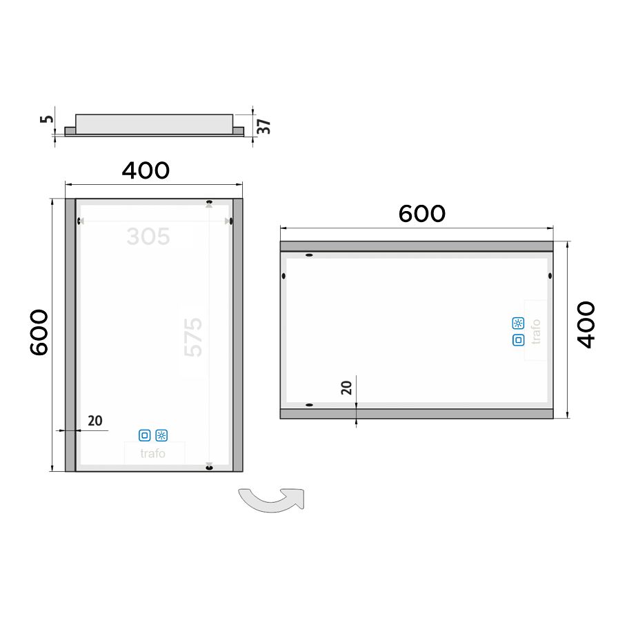 LED mirror 40 x 60, touch sensor