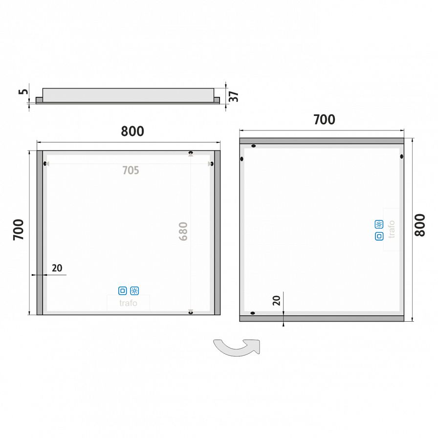 LED mirror 800x700 with two touch sensor