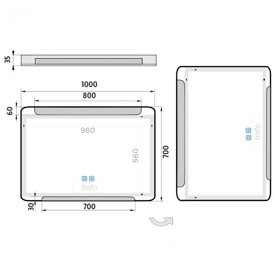 LED mirror 1000x700 with two touch sensor