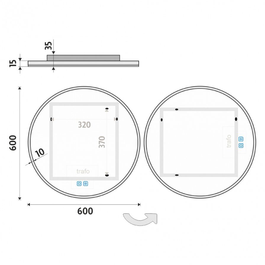 ROUND LED mirror dia. 600 with two touch sensor