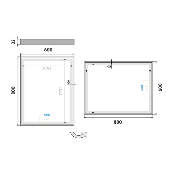 Bílé LED zrcadlo 600x800 se dvěma dotykovými senzory