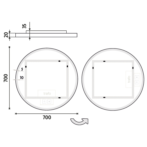 WHITE ROUND LED mirror dia. 700 with two touch sensor