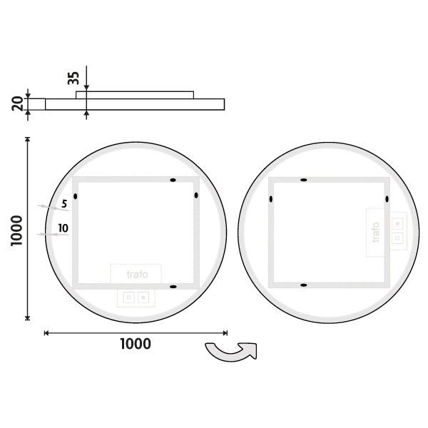 WHITE ROUND LED mirror dia. 1000 with two touch sensor
