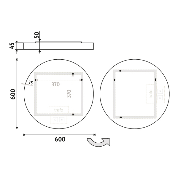 WHITE ROUND LED mirror dia. 600 with two touch sensor