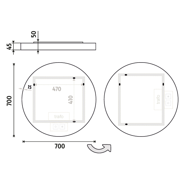 WHITE ROUND LED mirror dia. 700 with two touch sensor