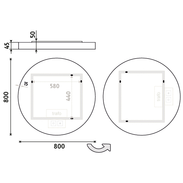 WHITE ROUND LED mirror dia. 800 with two touch sensor