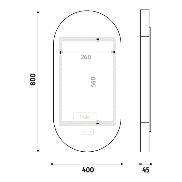 WHITE LED mirror 400x800 with two touch sensor