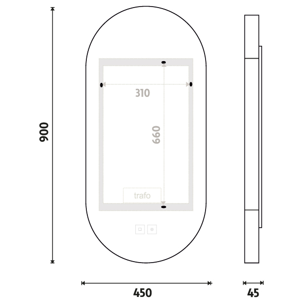 WHITE LED mirror 450x900 with two touch sensor