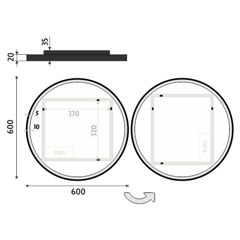 BLACK ROUND LED mirror dia. 600