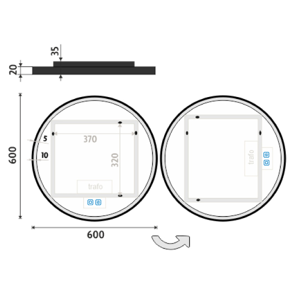 BLACK ROUND LED mirror dia. 600 with two touch sensor