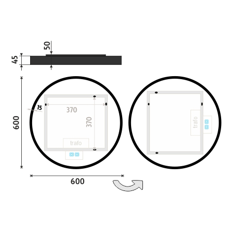 BLACK ROUND LED mirror dia. 600 with two touch sensor