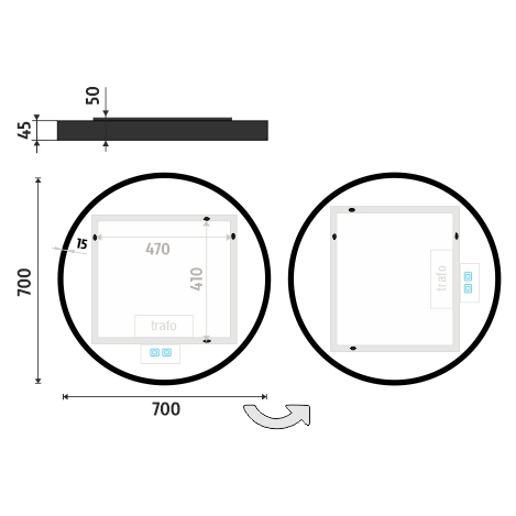 BLACK ROUND LED mirror dia. 700 with two touch sensor