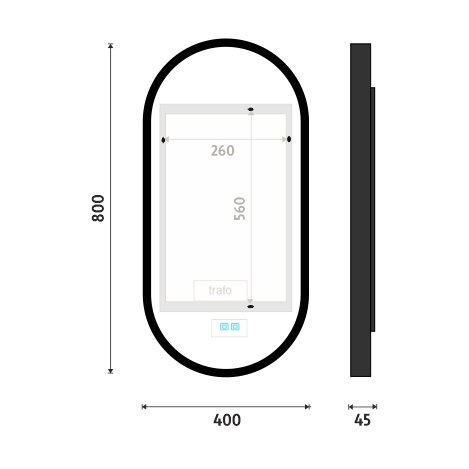 ČERNÉ LED zrcadlo 400x800 se dvěma dotykovými senzory