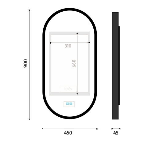 ČERNÉ LED zrcadlo 450x900 se dvěma dotykovými senzory