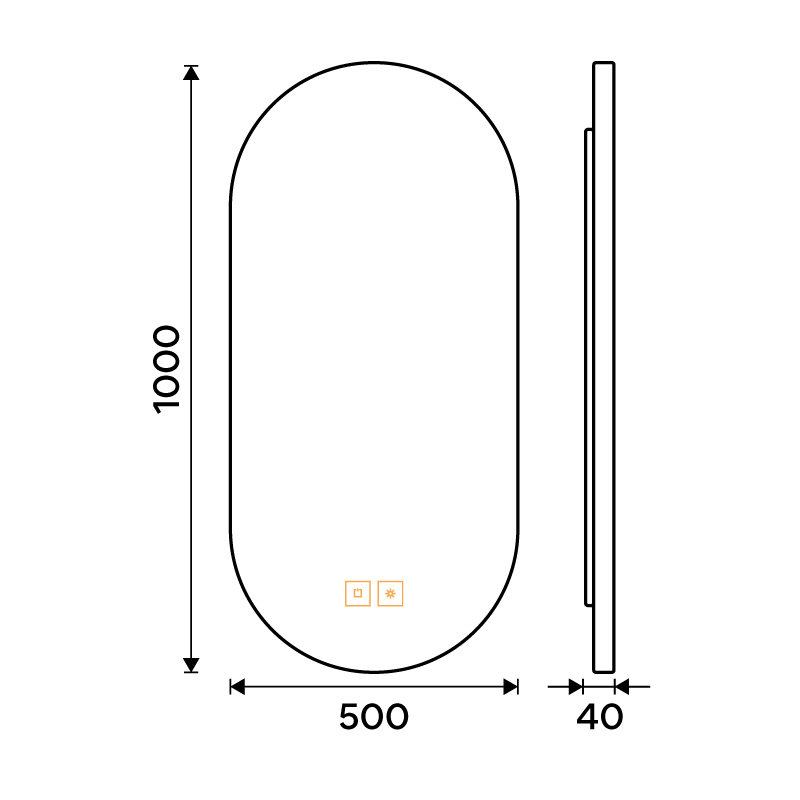 LED mirror with backlight, 50 x 100, touch sensor